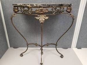 Fancy French Wrought Iron Console Table with Black Marble Top