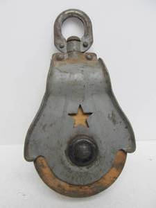 lot 20 image: Old Vintage Industrial STARLINE Cast Iron & Wood Pulley