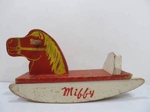 lot 123 image: Vintage 1950s Wooden Rocking Horse