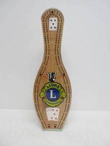 lot 134 image: Vintage SPORT BOARDS Lions Club International Bowling Pin Cribbage Board