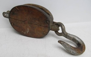 lot 141 image: Old Antique Wooden Industrial Pulley