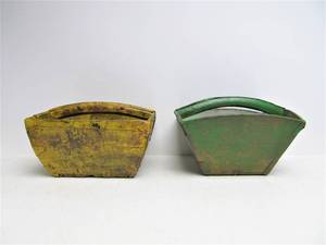 lot 145 image: 2 Primitive Painted Wood Baskets wHandles