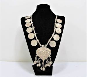 lot 209 image: Vintage 1940s Indian Dowry Necklace wSilver Rupee Coins