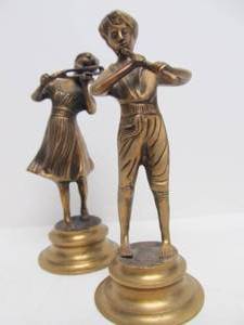 lot 79 image: Pair of Vintage Solid Brass Figural Musical Statues