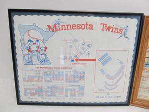 lot 80 image: Pair of Framed Vintage MN TWINS Placemat Schedules