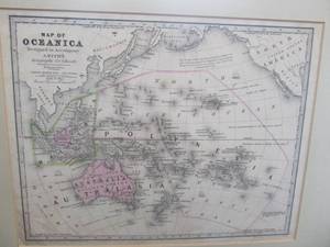 lot 83 image: Framed Antique Book Map - Map of Oceanica - 1839