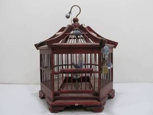 lot 175 image: Oriental Wooden Lucky Birdcage wStones & Decorations