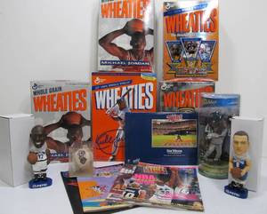 lot 235 image: Group of Sports Memorabilia - Bobbleheads, Full Wheaties Boxes etc