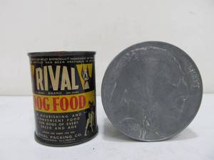 lot 238 image: 2 Vintage Coin Banks - Buffalo Nickel & Rival Dog Food