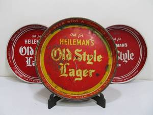 lot 254 image: 3 Vintage 1950s Era OLD STYLE Metal Beer Trays