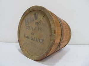 lot 306 image: Old vintage ELF Brand Wooden Seafood Advertising Bucket wLid