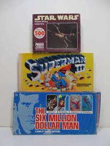 lot 319 image: 2 Vintage Board Games & Puzzle - Superman, 6 Million Dollar Man & Star Wars