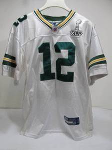 lot 322 image: Quality Reebok AARON RODGERS Super Bowl XLV Packers Football Jersey - Size 50