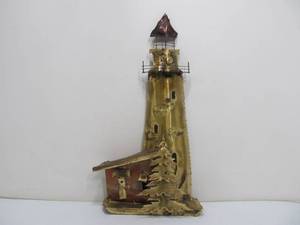 lot 335 image: Brutalist Brass Torch Cut Lighthouse Sculpture Artist Signed, NELSON
