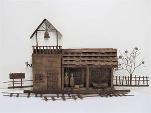 lot 337 image: Vintage C. JERE Style Train Depot Wall Art Sculpture