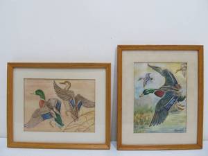 lot 340 image: Pair of Original Wild Ducks Watercolor Paintings Signed A. Krzyzaniak