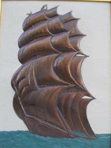 lot 360 image: Mid Century 1950s-60s Embossed Ship Artwork - Ideal Original Los Angeles