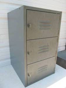 lot 249 image: Vintage industrial Steel 3-Section Storage Locker