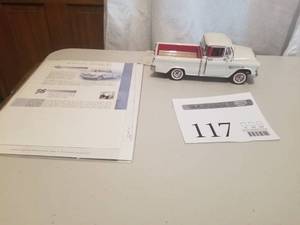 lot 117 image: 124 Scale 1955 Chevrolet Cameo Pickup Truck Die-cast Metal Replica Model by Franklin Mint