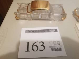 lot 163 image: 124 Scale 1957 Chevrolet Bel Air Coupe European Full-Lead Crystal with 24 karat gold electroplate Replica Model by Franklin Mint