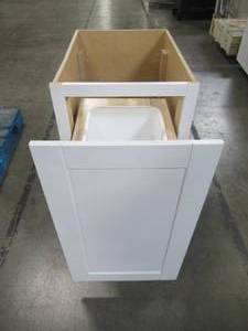 Hampton Bay Shaker Assembled 18x34.5x24 in. Pull Out Trash Can Base Kitchen Cabinet in Satin White KBW18-SSW