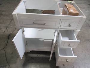 36 x 22 Vanity in White - Missing Top, Cracked Frame