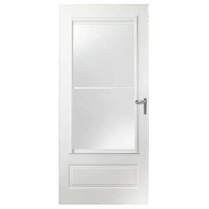 EMCO 32 in. x 78 in. 300 Series White Universal Self-Storing Aluminum Storm Door with Nickel Hardware - OPEN CARTON.