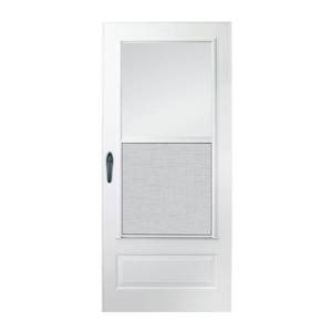 EMCO 32 in. x 78 in. 100 Series White Universal Self-Storing Aluminum Storm Door with Black Hardware - OPEN CARTON