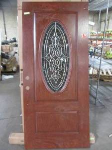 Feather River Doors 36 x 80 Silverdale Zinc 34 Oval Lite Stained Cherry Mahogany Right-Hand Fiberglass Prehung Front Door Slab - Scratched. Needs refinishing.