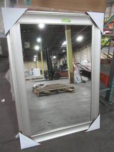 Medium Rectangle Silver Tone Hooks Contemporary Mirror (30 in. H x 42 in. W)