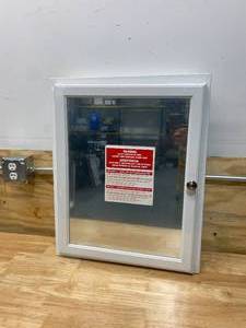 lot 50 image: HOME DECORATORS COLLECTION 20-34 in. W x 25-34 in. H Fog Free Framed Recessed or Surface-Mount Bathroom Medicine Cabinet in White