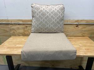 lot 88 image: HAMPTON BAY 24 in. x 22 in. CushionGuard 2-Piece Deep Seating Outdoor Lounge Chair Cushion in Almond Biscotti Trellis