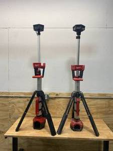 lot 21 image: MILWAUKEE Lot of 2- Worksite Tower Lights (Rocket Dual Power and 18v Stand Light)