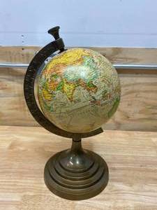 lot 26 image: LITTON LANE 15 in. x 8 in. Nautical Decorative Globe with Brass-Finished Stand