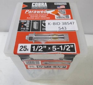 lot 543 image: Cobra Anchors Parawedge 12 in. x 5-12 in. Concrete Anchors (25-Pack)