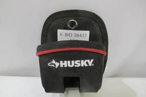 lot 556 image: Husky 4.5 in Tape Measure Bag Water Resistant Pouch with Belt Clip and Belt Loop in Black