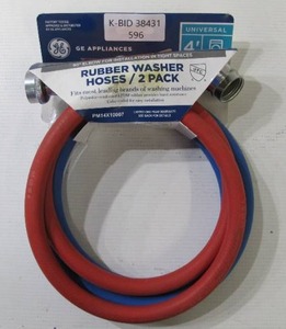 lot 596 image: GE Appliance 4 ft. Universal (1 Blue and 1 Red) Rubber Washer Hoses (2-Pack)
