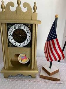 lot 16 image: Westy Chime Clock and Desktop Flag - Assembled by Local Veteran through Help Heal Veterans