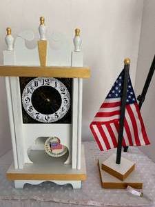 lot 17 image: Westy Chime Clock and Desktop Flag - Assembled by Local Veteran through Help Heal Veterans