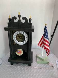 lot 18 image: Westy Chime Clock and Desktop Flag - Assembled by Local Veteran through Help Heal Veterans