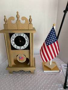 lot 20 image: Westy Chime Clock and Desktop Flag - Assembled by Local Veteran through Help Heal Veterans