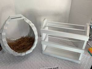 lot 37 image: Wood Basket and Magazine Rack - Assembled by Local Veteran through Help Heal Veterans