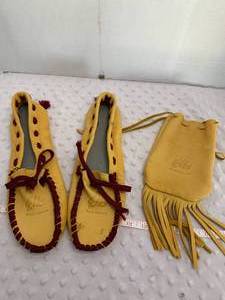 lot 49 image: Moccasins Size 10 and Large Drawstring Pouch  - Assembled by Local Veteran through Help Heal Veterans