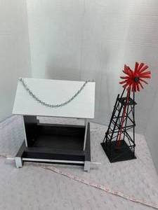 lot 56 image: Wooden Birdfeeder and Water Pump Windmill - Assembled by Local Veteran through Help Heal Veterans