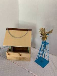 lot 59 image: Wooden Birdfeeder and Water Pump Windmill - Assembled by Local Veteran through Help Heal Veterans