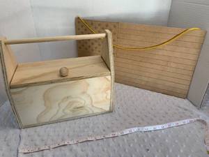 lot 77 image: Wooden Toolbox and Raw Flag Sculpture (wooden) - Assembled by Local Veteran through Help Heal Veterans