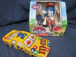 RED WHITE AND BLUE M & M MOTORCYCLE CANDY DISPENSER