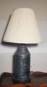 Primitive Pierced Tin Folk Art Table Lamp
