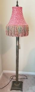Ribbed Column Floor Lamp with Fringed Shade