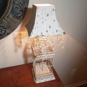 Cottage Chic Bird Cage Distressed Table Lamp